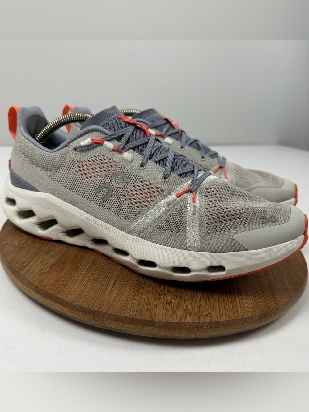 On Running CloudSurfer Trail Men’s Running Shoes - Light Gray with Coral Accents